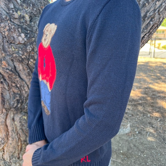 POLO BEAR RALPH LAUREN MEN BOY TEDDY KNIT SWEATER NAVY BLUE HOLIDAY CHRISTMAS S - Picture 7 of 13